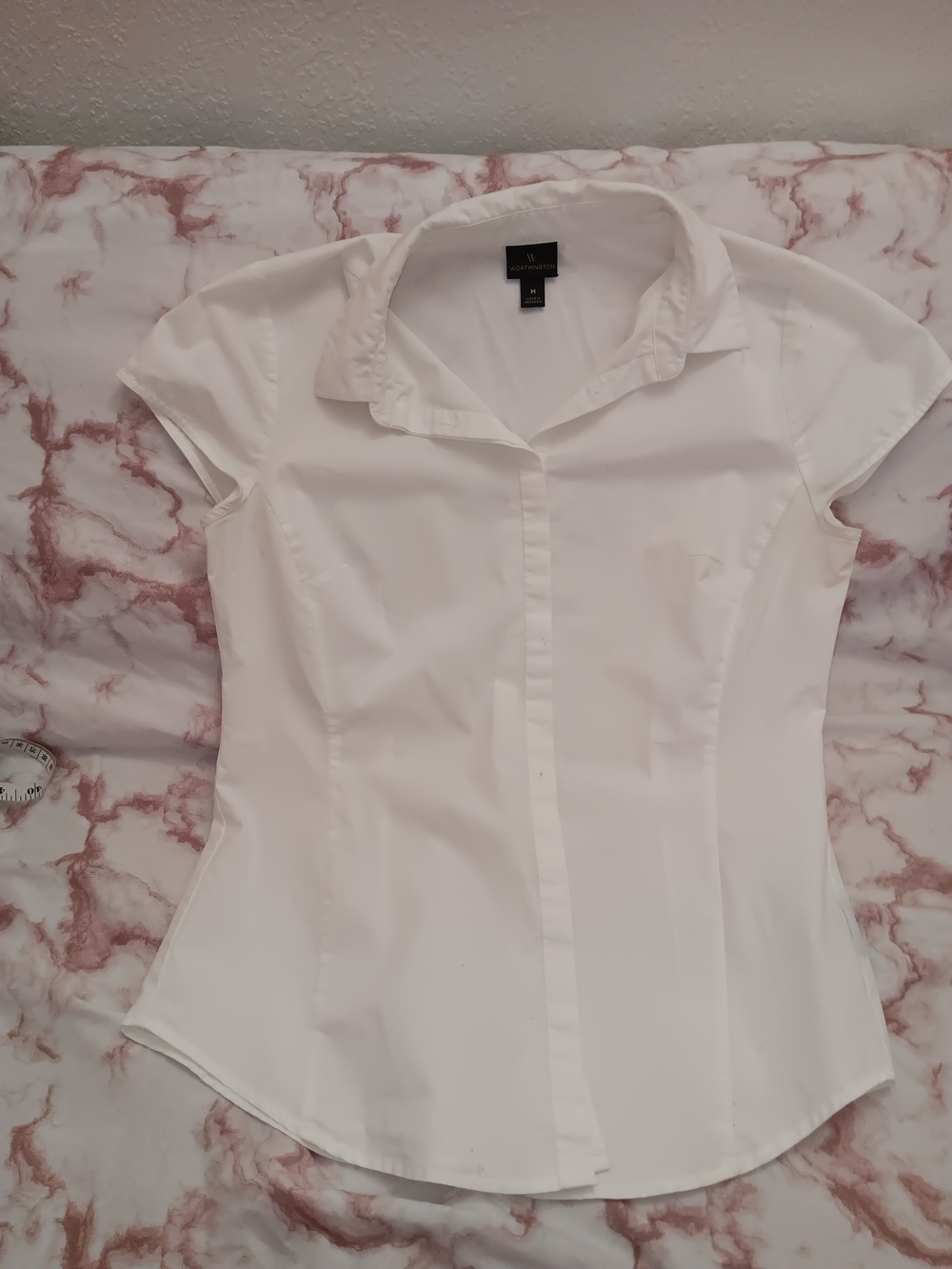 White Cap-Sleeve Button Front Women's Top